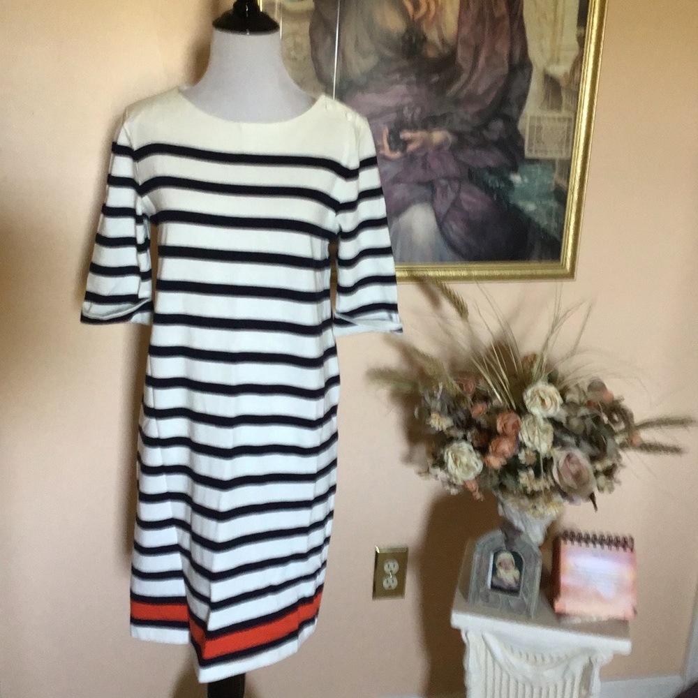 Black&whitew/orange stripe 3 quarters sleeve dress